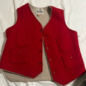 Vintage Woolrich Sherpa-Lined Wool Vest - Red, Size M